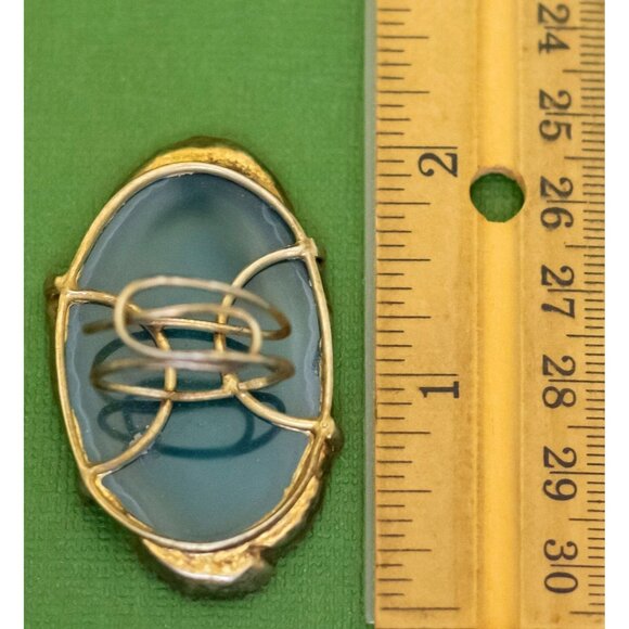 Size 7, Vintage Art Deco Blue Abyss Oval Stone Adjsutable Ring, K33 - Picture 3 of 3